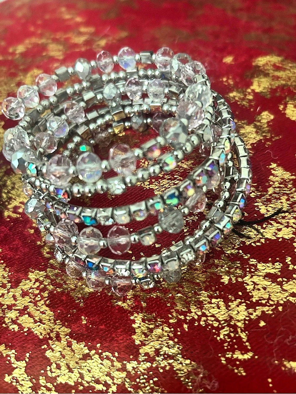 Mixed Bead Bracelet Stack in Silver & Clear